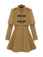 Manteau Femme Courte à Col Montant avec Manches Longues Coupe Cintrée Bas Evasée avec Poches Unicolore