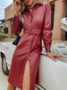 Manteau Femme Cuir Mi-long Robe Cuir Synthétique avec Manches Longues à Col Revers avec Boutons Coupe Cintrée Unicolore Robe sexy Manteau Femme