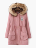 Manteau femme en coton col fourrure à ceinture coulissante Manteau hiver femme