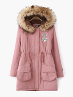 Manteau femme en coton col fourrure à ceinture coulissante Manteau hiver femme