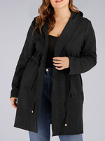 Manteau Femme Grande Taille à Capuche avec Manches Longues avec Boutons Unicolore Manteau Grande Taille