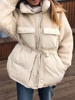 Manteau Femme Hiver à Fausses Fourrures Synthétiques avec Manches Longues à Col Revers à Lacets Bimatières Unicolore Manteau Femme