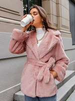 Manteau Femme Hiver à Fausses Fourrures Synthétiques avec Manches Longues à Col Revers à Lacets Unicolore Manteau Femme