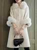 Manteau Femme Hiver à Fausses Fourrures Synthétiques avec Manches Mi-Longues à Col Revers Unicolore Manteau Femme
