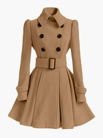 Manteau Femme Hiver Ceinturé à Col Revers Blanc et Noir Fermeture à Boutonnage Croisé Bas Evasée Manteau Hiver Femme