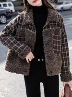 Manteau Femme Hiver Imprimé Court à Col Revers avec Manches Longues