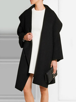 Manteau Femme Hiver Mi-longs avec Manches Longues Volants à Col Revers avec Poches Coupe Cintrée à Lacets Unicolore