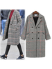 Manteau Femme Hiver Mi-longs Imprimés Carreaux avec Manches Longues à Col Revers avec Poches avec Boutonages Croisées Bicolores