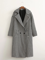 Manteau Femme Imprimé Carreaux à Col Revers avec Manches Longues avec Poches Bicolores