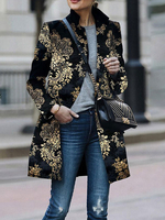 Manteau Femme Imprimé Floral Hiver à Col Montant avec Manches Longues avec Poches Bicolores Manteau Femme