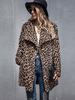 Manteau Femme Imprimés Léopard à Col Revers avec Manches Longues avec Poches Cousu Bicolores Manteau Hiver