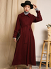 Manteau Femme Long Vintage à Col Revers avec Manches Longues Coupe Cintrée à Lacets Unicolore Manteau Femme