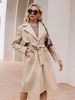 Manteau Femme Mi-long à Col Revers avec Manches Longues Coupe Cintrée à Lacets avec Poches Unicolore
