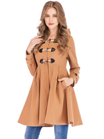Manteau Femmes à Capuche Fermeture avec Les Boutons Hiver avec Les Manches Longues Coupe Cintrée Bas Evasée Unicolore Manteau d