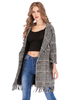 Manteau Femmes à Col Revers avec Les Manches Longues Carreaux Bicolores avec Les Franges Manteau d
