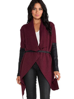 Manteau Femmes à Col Revers avec Les Manches Longues Cousu Cuir Synthétique Bimatières Ceinturé Manteau d