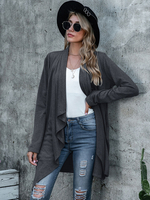 Manteau Femmes à Col Revers avec Manches Longues Bas Evasée Unicolore Mi-longs