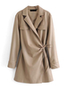 Manteau Femmes à Cuir Synthétique à Col Revers avec Manches Longues Coupe Cintrée à Lacets Bas Evasée Unicolore