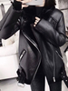 Manteau Femmes Courts à Cuir Synthétique Cousu avec Fausse Fourrure à Col Revers avec Manches Longues avec Poches Unicolore