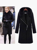 Manteau Femmes Courts Hivers Cousu en Fousse Fourrure à Col Revers à Zip avec Manches Longues avec Poches Unicolore