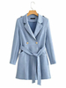 Manteau Femmes Hiver à Col Revers avec Manches Longues Ceinturé à Lacets avec Boutons Bas Evasée Unicolore