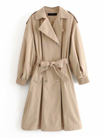 Manteau Femmes Hiver Long à Col Revers avec Manches Longues Amples Ceinturé à Lacets Bas Evasée Unicolore