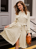 Manteau Femmes Hiver Long à Col Revers Coupe Cintrée à Lacets Fermeture avec Boutons avec Manches Longues Volants Unicolore Bas Evasée