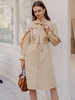 Manteau Femmes Hiver Long à Col Rond à Lacets avec Noeud Coupe Cintrée Fermeture avec Boutons avec Manches Longues Volants Unicolore