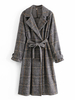 Manteau Femmes Hiver Long Carreaux à Col Revers avec Manches Longues Coupe Cintrée à Lacets avec Noeud Bas Evasée Bicolores