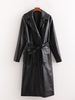 Manteau Femmes Hivers à Cuir Synthétiques Vernis à Col Revers avec Manches Longues avec Poches Fermeture avec Boutons Ceinturé à Lacets