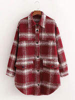 Manteau Femmes Hivers Carreaux à Col Revers avec Manches Longues avec Poches Fermeture avec Boutons Bicolores