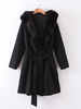 Manteau Femmes Hivers Cousu avec Fausse Fourrure Synthétique avec Manches Longues Ceinturé à Lactes Unicolores