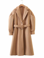 Manteau Femmes Hivers Long avec Manches Longues Amples à Col Revers Ceinturé Bas Evasée Unicolore