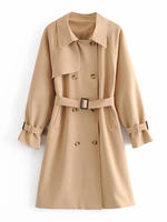 Manteau Femmes Hver à Col V avec Manches Longues Amples avec Boutons Ceinturé Fermeture avec Boutonnages Unicolore