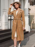 Manteau Femmes Mi-longs Hivers à Col Revers avec Manches Longues Coupe Cintrée avec Ceinture avec Poches Unicolore