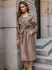 Manteau Femmes Mi-longs Hivers en Cuir Synthétique à Col Revers avec Manches Longues Amples Coupe Cintrée avec Ceinture Fermeture avec Boutonnages avec Poches Unicolore