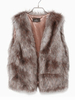 Manteau Gilet Fausse Fourrure Synthétique Femme Hiver Unicolore à Col Rond Sans Manches Manteau Hiver Femme