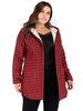 Manteau grande taille pour les femmes rouge à capuche décolleté à manches longues boutons coton Polyester motif à carreaux manteaux surdimensionnés