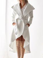 Manteau Hiver Long Femmes à Col Revers avec Manches Longues Coupe Cintrée avec Ceinture avec Poches Bas Evasée Unicolore