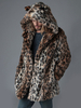 Manteau Homme en Fausse Fourrure Manteau Léopard à Capuche