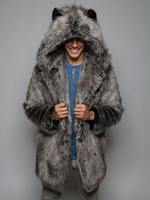 Manteau Homme en Fausse Fourrure Veste Hiver Duveteuse à Capuche