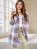 Manteau Imprimé Carreaux Femme avec Manches Longues à Col Revers avec Boutons Bicolores
