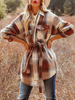 Manteau Imprimé Carreaux Femme Hiver à Col Revers avec Manches Longues Coupe Cintrée à Lacets avec Poches