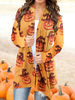 Manteau Imprimé Citrouille Halloween Femme Mi-long avec Manches Longues