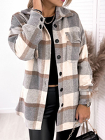 Manteau Imprimé Femme Carreaux Femme à Col Revers avec Manches Longues avec Poches Manteau Femme