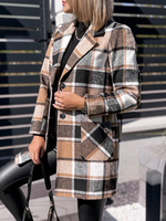 Manteau Imprimé Femme Carreaux Femme à Col Revers avec Manches Longues avec Poches Manteau Femme