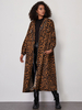Manteau Imprimé Léopard Long Femme avec Manches Longues Amples avec Poches Bicolores