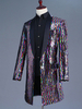 Manteau long à paillettes pour hommes tenue de danse Rock des années 80 pour Performance sur scène rétro