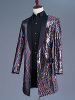 Manteau long à paillettes pour hommes tenue de danse Rock des années 80 pour Performance sur scène rétro