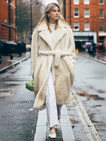 Manteau long en fourrure de renard avec revers crantés et ceinture Veste d